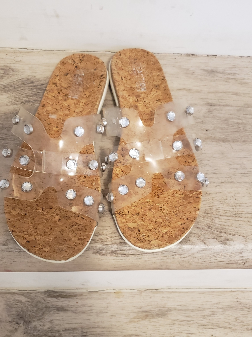 Kenneth Cole Reaction Clear Studded Cork Slide Sandals